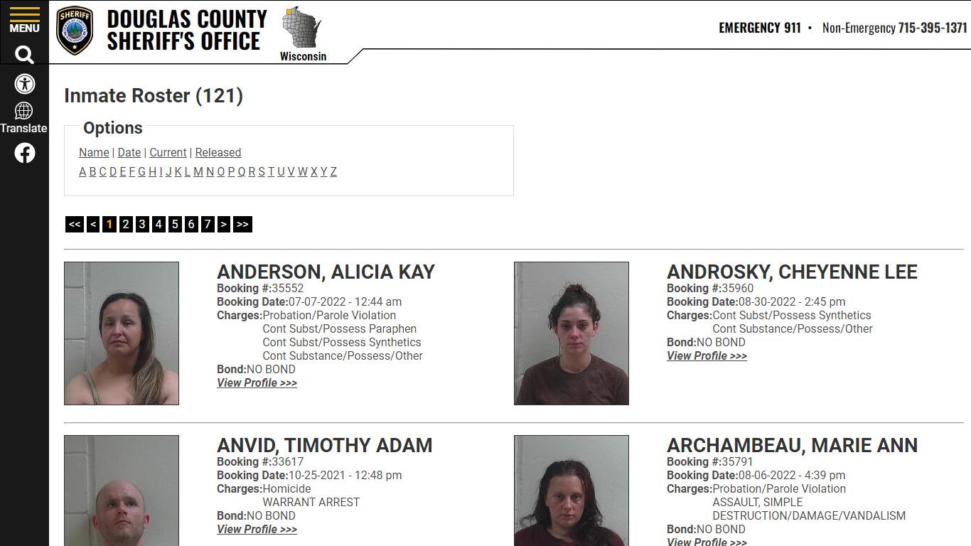 Inmate Roster - Current Inmates - Douglas County Sheriff WI